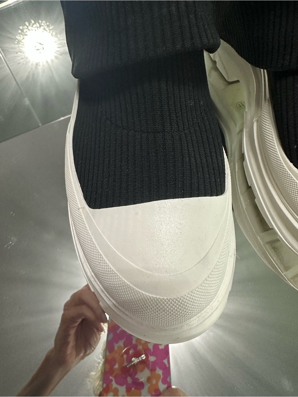 Black Knit Sock Sneakers with Chunky White Platform Sole - Picture 4 of 8